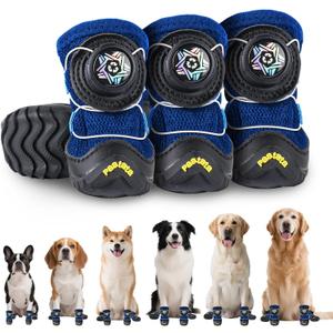 paatata Dog Shoes for Large Small Medium Dogs Knob Breathable Dog Boots & Paw Protectors NonSlip Dog Shoes for Hot Pavement,Rain,Snowy Day Indoor Outdoor 4pcs (Blue, 7)