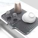 Silicone Drying Mat for Kitchen Counter,18"12" & 14.6"11" Silicone Dish Drying Mat with Board Drain,Rubber Kitchen Counter Dry Matt for Dishes Drying Rack(18"12"gray)