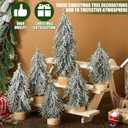 Sosation 6 Pcs Mini Christmas Tree Villages Tabletop Bottle Brush Trees Desk Small Christmas 6 Size Norfolk Pine Xmas Tree with Wooden Bases Spray Snow Separate for Table Indoor Winter Gift Decor