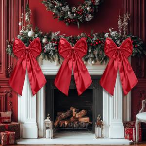 Suncalla 3 Pcs 2 FT Large Burgundy Christmas Bows Decorations Big Satin Bows Hanging Wall Decors for Room Fireplace Coquette Birthday Backdrop Bridal Shower Wedding Bachelorette Xmas Party Supplies