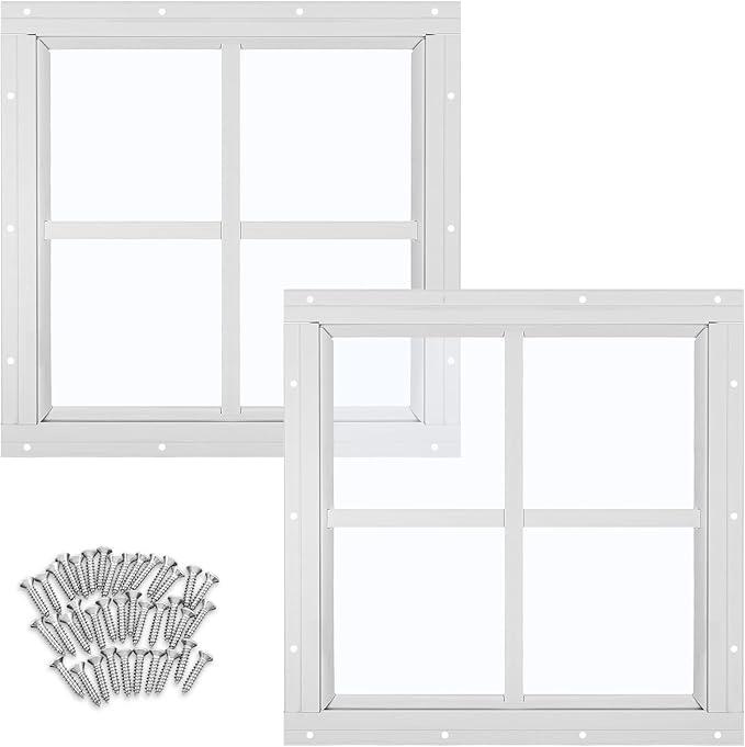 Tandefio 2 Pack 12'' x 12'' White Flush Mount Shed Transom Window with Tempered Glass Household Windows with Screws for Chicken Coop Sheds Barns Playhouse Tandefio 2 Pack 12'' x 12'' White Flush Mount Shed Transom Window with Tempered Glass Household Windows with Screws for Chicken Coop Sheds Barns Playhouse