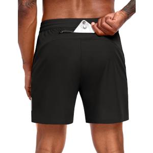 MIER Mens Running Shorts with 5 Inch Inseam, Quick Dry Athletic Shorts for Gym Workout Exercise Training, 3 Zipper Pockets (Black, XL)
