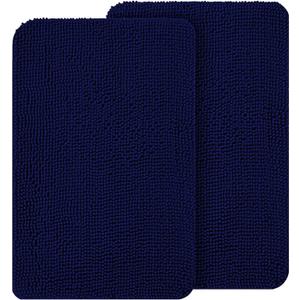 OLANLY Dog Door Mat Set 2-Piece 24x16, Absorbs Moisture and Dirt, Absorbent Non-Slip Washable Doormat, Quick Dry Chenille Mud Mat for Dogs, Entry Indoor Entryway Carpet for Inside Floor, Navy Blue