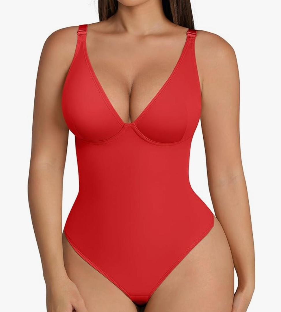 FeelinGirl Shapewear Bodysuits for Women Tummy Control Body Suits Deep V Neck Thong Body Shaper Size XS