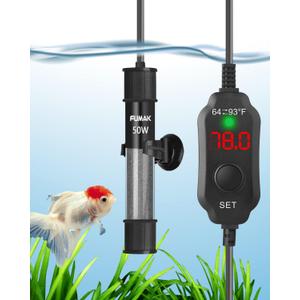 50W Adjustable Aquarium Heater Super Short Submersible Fish Tank Heater Fish Heater with LED Digital Display Thermostat, for Tanks 5-10 Gallons