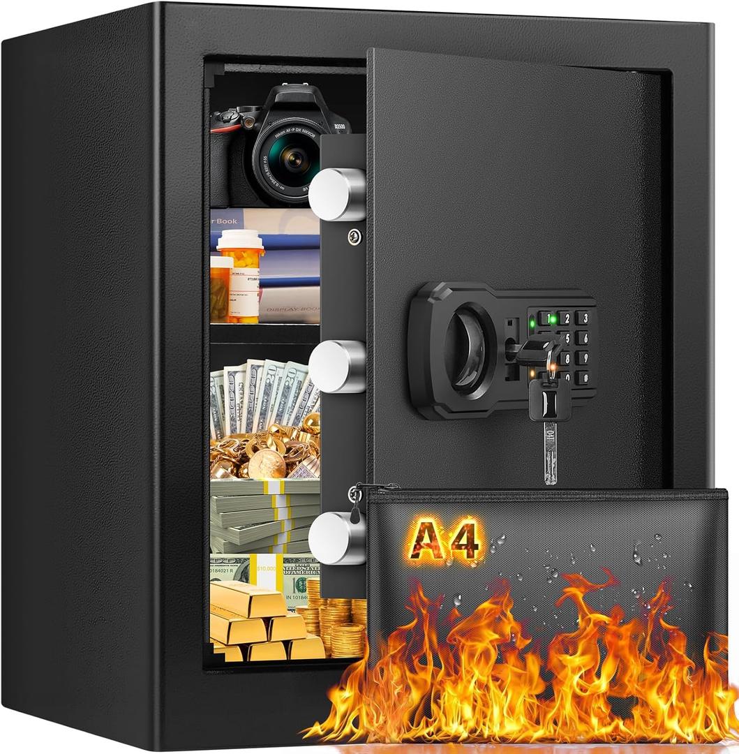 16.53'' Tall Fireproof Safe Box, 2.3 Cuft Home Safety Box with Fireproof Waterproof Bag, Anti-Theft Security Document Safe with Combination Lock & Removable Shelf, Large Safes for Home Cash Medicine