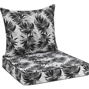 Favoyard Outdoor Seat Cushion 22 x 22 x 3 in Waterproof Pattern Fade Resistant Cover Removable Patio Furniture Cushions Deep Seat & Back Cushion Set with Adjustable Straps for Patio Chair Sofa Couch