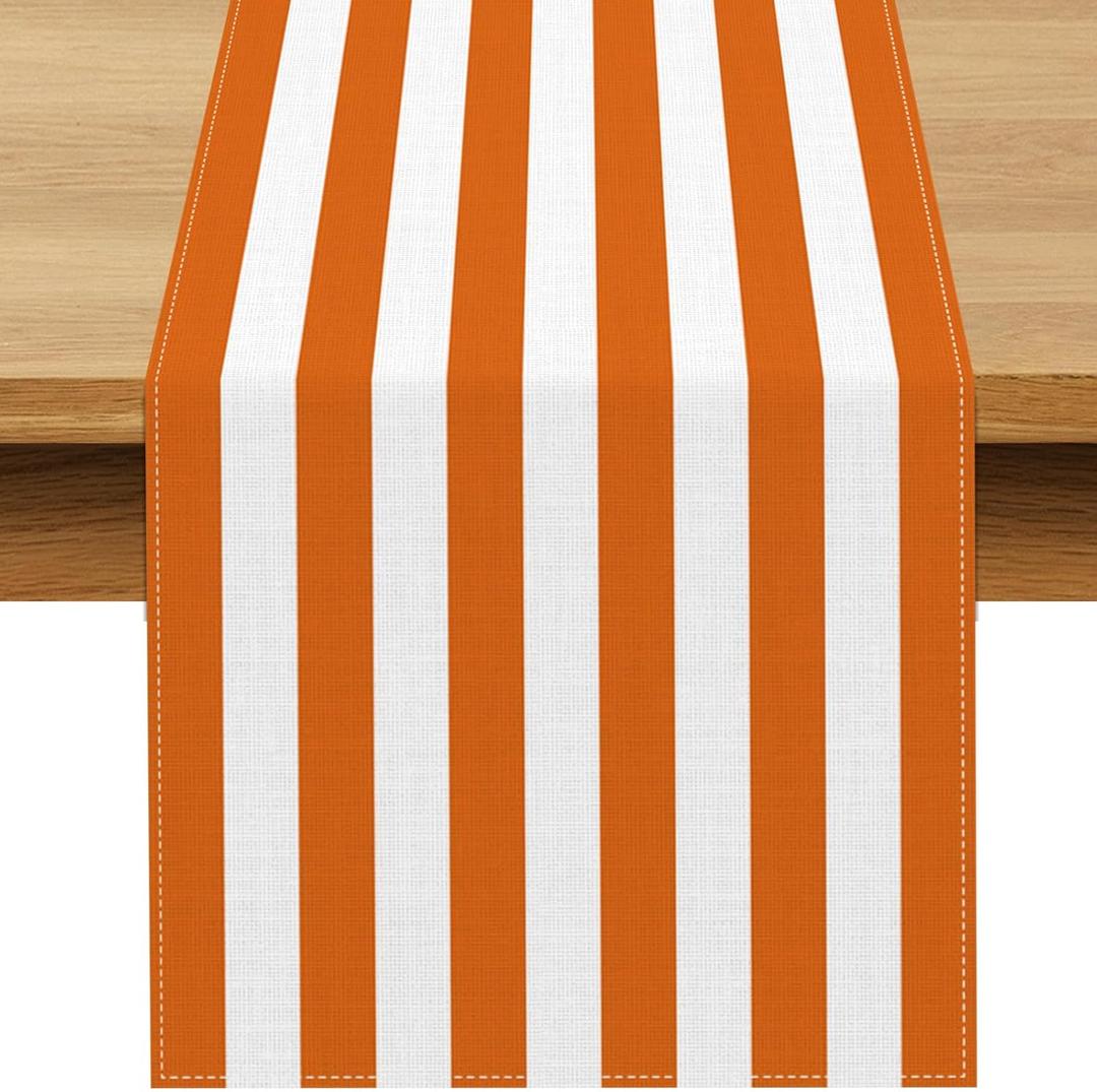 2 x Orange and White Cabana Striped Table Runner Margarita Aperol Spritz Cocktail Birthday Party Decoration Baby Shower Dining Room Home Kitchen Table Decor (Orange, 13" x 72")