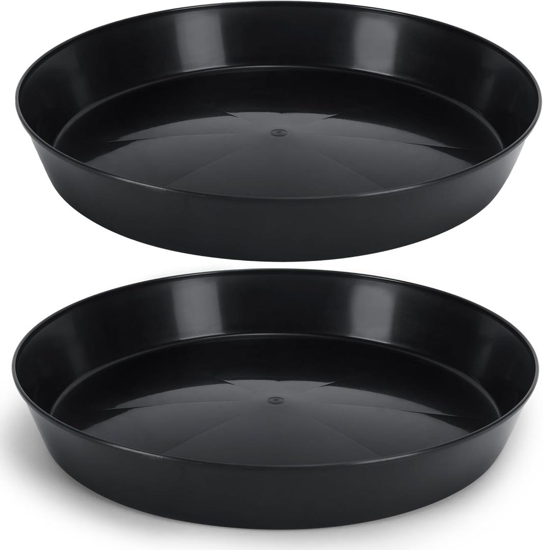 18 Inch (16.3 Inch Base) Case of 2 Plant Saucer - Black Polypropylene,Heavy Duty Indoor/Outdoor Tray and Drip Pan,Collects Flower Pot Excess Water Made in USA
