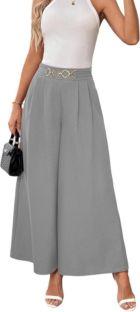 SHEWIN Womens Wide Leg Dress Pants Elastic High Waisted Business Work Trousers Casual Loose Palazzo Pant 2026 (Gray, L)