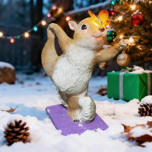 Solar Light Garden Statue Squirrel Figurine, Resin Squirrel Doing Yoga with Lighted Butterfly, Waterproof Spring Outdoor Ornaments for Garden, Front Door, Patio Decor & Gifts for Mother's Day