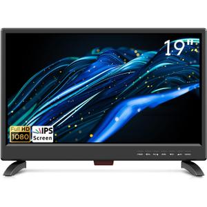 Feihe 19 Inch Flat Screen TV Built in Digital ATSC Tuners, 1080p LED TV with HDMI VGA AV USB Port for Kitchen, Bedroom, RV, Caravan, Camping, Outdoor
