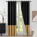 BULBUL Black Gold 100% Full Blackout Velvet Curtains,84 inches Long Modern Liner Curtains Thermal Drapes Panels for Living Room Bedroom Grommet Set of 2
