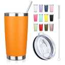 ATIKZHE 20oz Tumbler with Straw and Brush, Stainless Steel Vacuum Insulated tumbler, Double Wall Insulated Coffee Tumbler for Outdoor, Home, Travel,Office (Orange,1pcs)