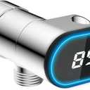 Hibbent Upgraded Metal Shower Head Holder with LED Display Shower Thermometer, Adjustable Shower Arm Mount for Handheld Shower Head, Universal Shower Head Bracket, Solid Brass Pivot Ball, Chrome