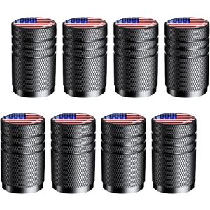 Tire Valve Stem Caps 8 Pack - American Flag Tire Caps, Black Anodized Alloy Air Caps, Universal Fit for Car SUV Truck Bike Motorcycle (Black)