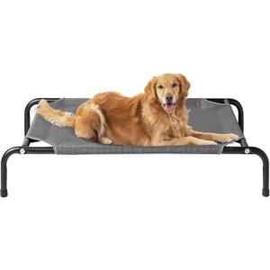 EHEYCIGA Elevated Dog Cot Beds for Large Dogs, Raised Outdoor Dog Hammock, Lifted Pet Platform with Frame and Washable Waterproof Cooling Teslin Mesh and Anti-Slip Feet, 43x26 inch (Grey)