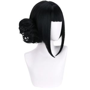 Short Black Wig with Buns for Women Short Black wig With Bangs Cartoon Movie Halloween Cosplay Costume Animie Wigs