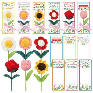 12 Set Teacher Appreciation Gifts for Women Thank You for Helping Me Grow Crochet Flower Teacher Party Favors Thank You Card Handmade Knitted Flowers Bouquet Graduation Gift