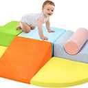 QUCHI Climbing Toys for Toddlers, Toddler Climbing Toys Indoor, 7-Piece Soft Foam Climbing Blocks Set, Toddler Playtime Corner Climber Indoor Foam Play Gym for Climbing Crawling and Sliding (Blue/Orange)