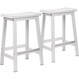 Signature Solid Wood Saddle-Seat Kitchen Counter-Height Stool, 24-Inch Height, White - Set of 2