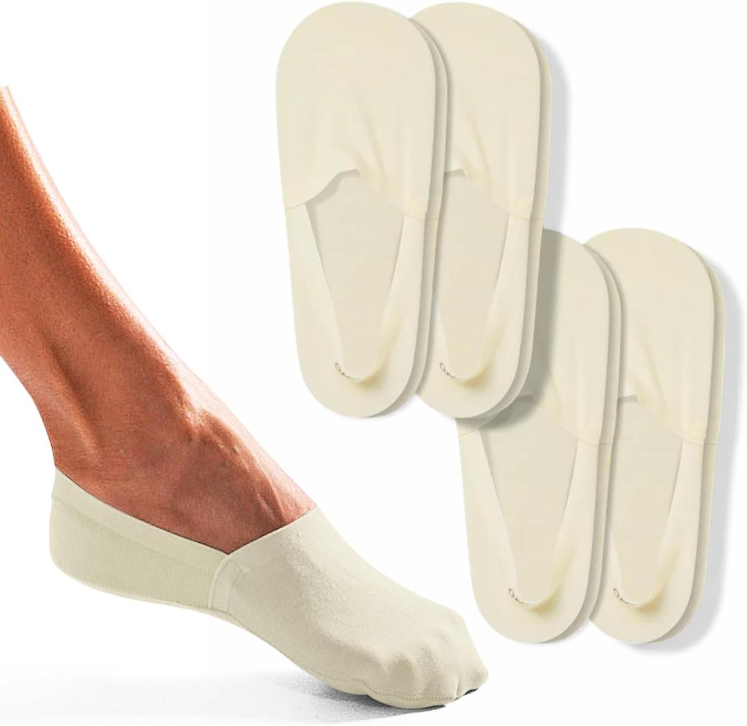 ONDO Merino Wool No Show Socks - Invisible in Athletic Shoes - Breathable, No-Slip - 4 Pack (Medium, Natural Beige)