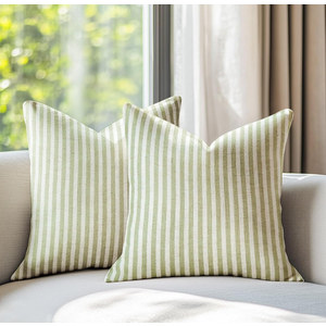 jinchan Striped Pillow Covers Farmhouse Boho Linen Ticking Stripe Pattern Cushion Covers Bohemian Pinstripe Pillowcases for Sofa Couch Bed Living Room 20x20 Inch Sage Green Pack of 2