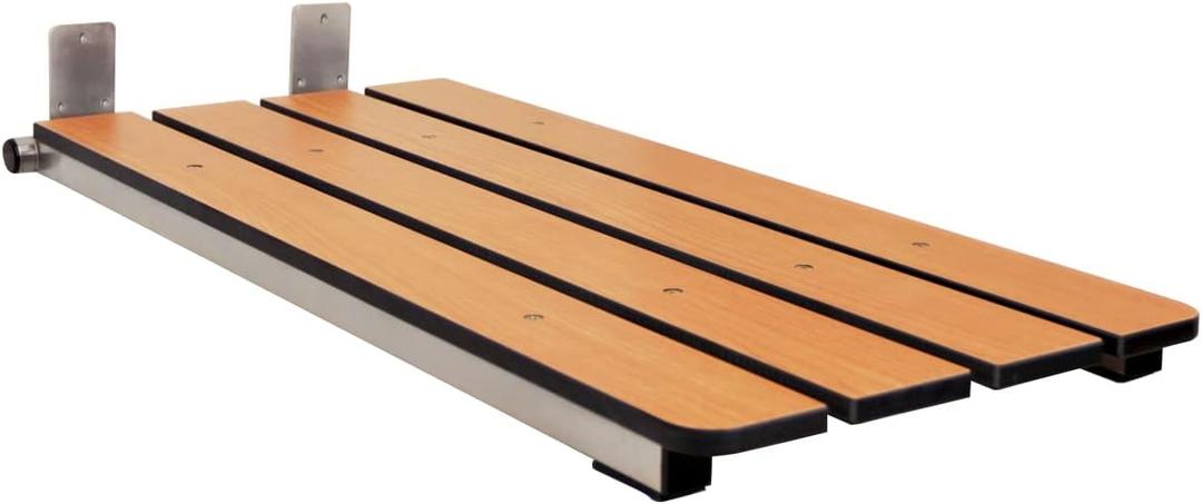 Seachrome Hermosa 32" x 13.5" Back Wall-Mount Folding Teak Tub Seat with 3" Slats