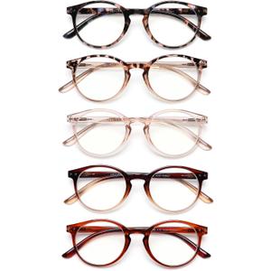 JOLISU 5 Pack Reading Glasses For Women/Men-Blue Light Blocking Computer Reader w/Round Frame - Retro Clear Lens Fake Eyeglasses1.5