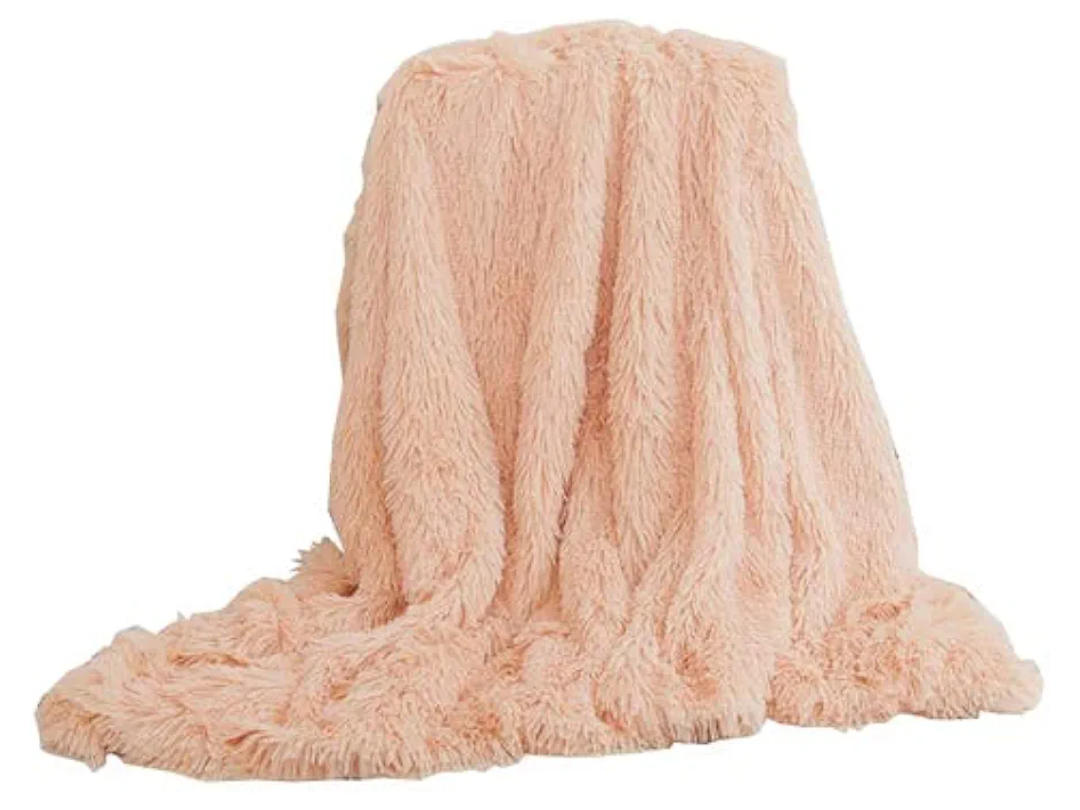 Super Soft Shaggy Faux Fur Blanket Ultra Plush Decorative Throw Blanket for Kids(Peach,51"x63")