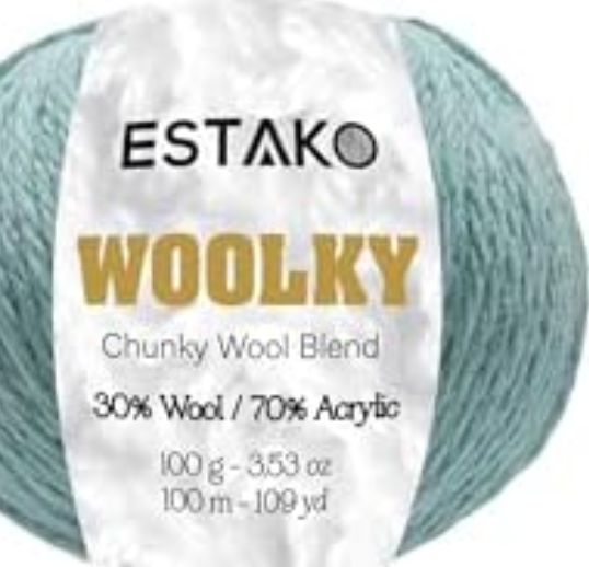 Estako Woolky, (2 Skeins Pack) 70% Acrylic 30% Wool Yarn, Soft, Chunky Bulky Weight #5 for Crochet and Knitting (2 x 3.53 Oz) / (2 x 109 Yrds) (100m) (4005 - Pale Teal)