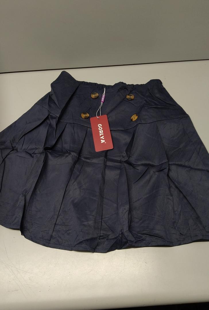 GORLYA Girls School Uniform Woven High Waist Button Front Skater Tennis Pleated Hem Short Skirt 6-14Y(GOR1234,14Y,Navy)