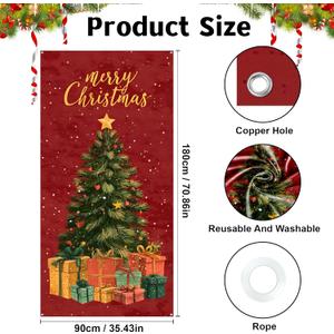 Merry Christmas Door Banner, Winter New Year Large Door Cover, Holiday Backdrop Banner Christmas Party Supplies 70.9 x 35.4 Inches (H)