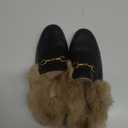 Arqa Fur Mules for Women Comfortable Leather Buckle Mule Flats Furry Padded Backless Loafers Casual Slides Shoes (Black Fur, US 11)