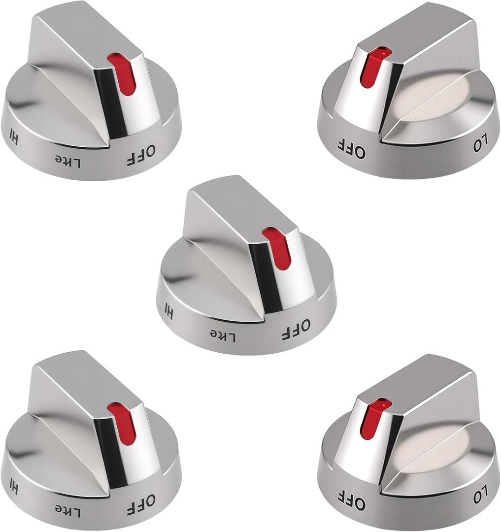 5-Pack Upgraded DG64-00473A Burner Control Dial Knob Range Oven Replacement Compatible with Samsung Gas Range/Oven/Stove,Sturdy Stainless Steel Reinforcement Ring