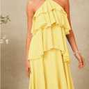 SOLY HUX Women's Sundresses Ruffle Layered Halter Flowy Maxi Dress Elegant Wedding Guest Dresses (Yellow, L)