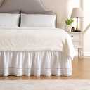MIYE Wrap Around Ruffled Lace Bed Skirt, Elastic Dust Ruffle with Adjustable Belts, Easy to Put On, Bed Frame Cover, Machine Washable (Floral Lace/White, King/Queen-15 Drop)