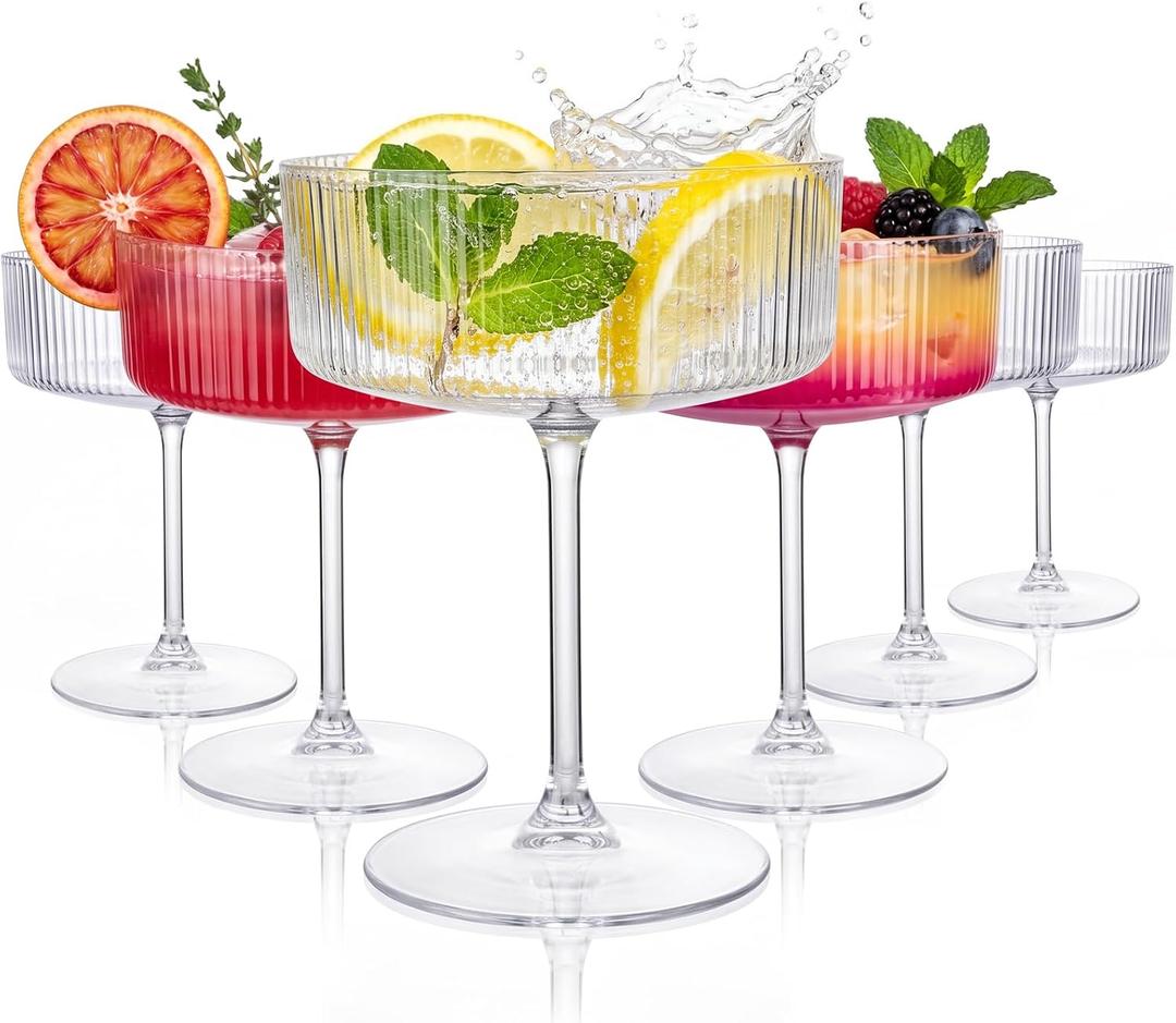 GATHER 24PCS Ribbed Plastic Martini Glasses for Party Wedding 