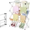 Foldable Clothes Drying Rack - 3-Tier Laundry Drying Rack, Collapsible Metal Indoor Airer, Portable X-Type Clothing Dryer with Shoe Hanger for Home & Balcony (No Assembly Required)