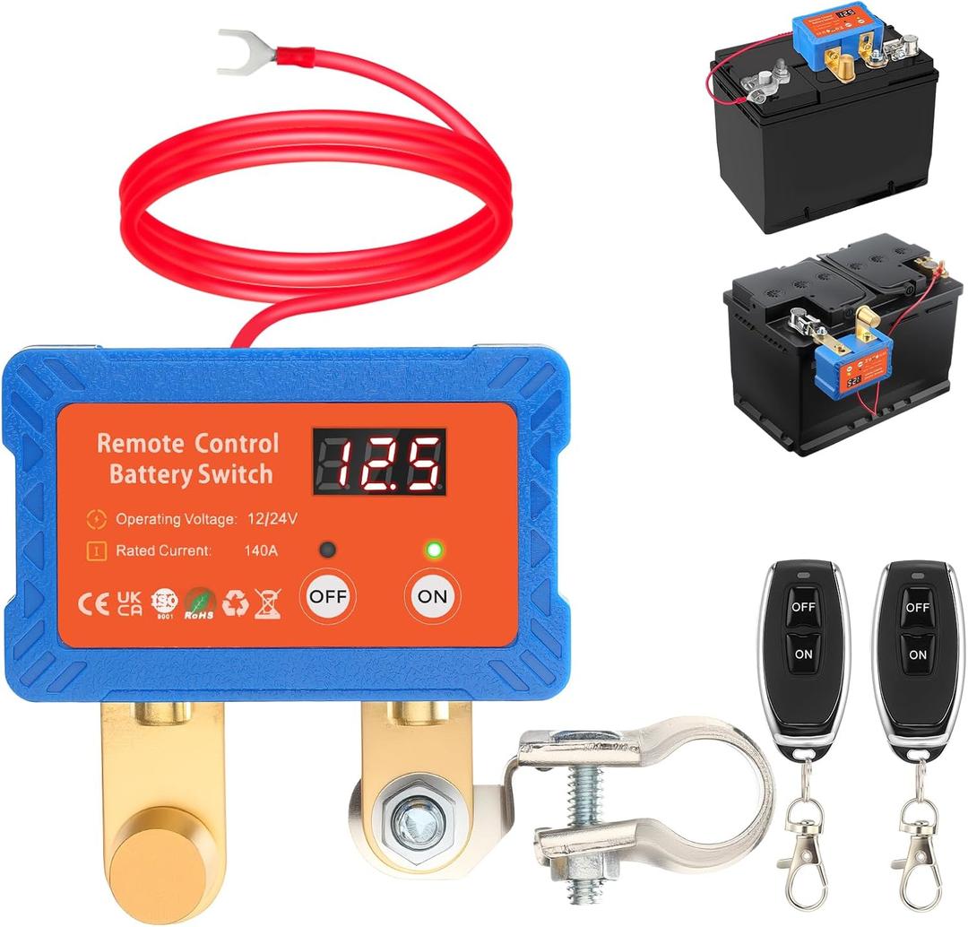 Remote Battery Disconnect Switch 12V/24V 140A with Led Voltage Display, Anti Theft and Battery Drain, Battery Kill Switch for Car, RV, ATV, Truck, Tractor, Boat