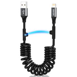 AGVEE 5ft Coiled Short USB to Lightning Charging Cable [MFI Certified] 3A Fast Charger Cord in Car for iPhone 14/13/12/11/XS/8/7/6/5 CarPlay, iPad, iPod, Dark Gray