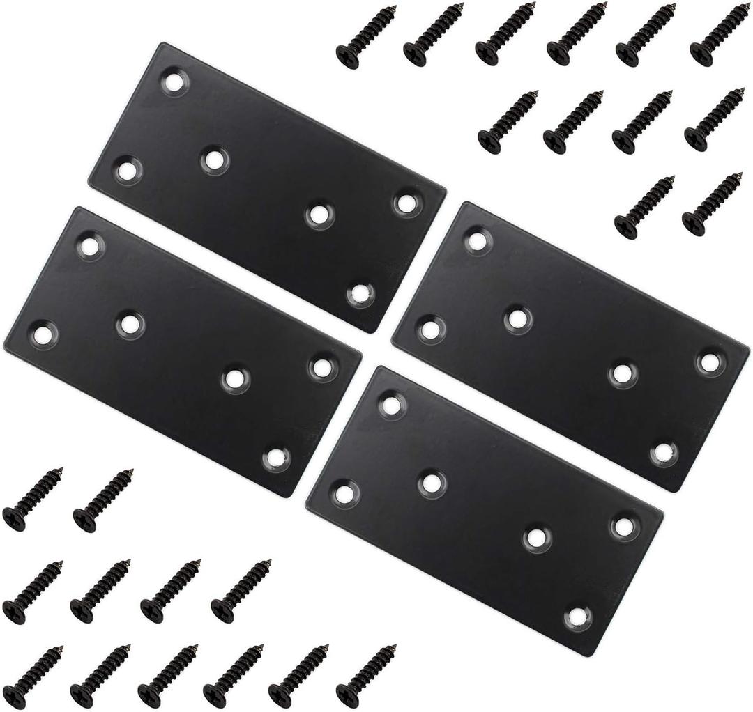 4 PC Flat Straight Brace Brackets,ULIFESTAR Stainless Steel Mending Bracket Plate Metal Shelf Support Fixing Joining Plate for Furniture,Wood,Shelves,Cabinet with Screws Black(50x100mm/2x3.94'')