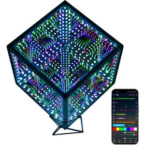 Infinity Mirror Hyper Cube Table Lamp, Desk Art Night Light, Color-Changing Music-Sync APP-Controlled Ambient Light for Gaming, Party, Home, Gift (6 Inches)