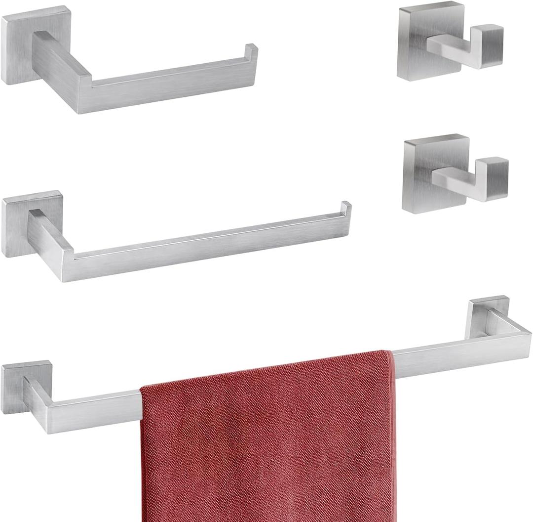 5 Piece Bathroom Hardware Set 23.6 Inch Brushed Nickel Towel Bar Set Bathroom Accessories Sets Bathroom Towel Holder Set Towel Rack Set Heavy Duty Wall Mounted
