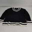 Womens V Neck Oversized Sweaters Long Sleeve Cable Knit Pullover Striped Chunky Sweater Casual Tennis Tunic Tops (Small, All Black)