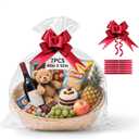 TUXIYA 7 PCS Large Cellophane Bags, 40x50inches Cellophane Wrap for Gift Baskets,Clear Basket Bag with 7 PCS Red Pull Bows