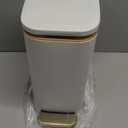 KUK Slim Bathroom Trash Can with Lid, 1.6 Gal / 6L Stainless Steel Small Garbage Bin with Detachable Inner Bucket, Step Pedal, Silent Close, Wastebasket for Toilet, Bedroom, Home, Office (White)