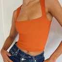 REORIA Butsmooth Women's Square Neck Going Out Crop Tops Double Lined Cute Basic Tank Tops 2026 Clothes (Orange, XXL)