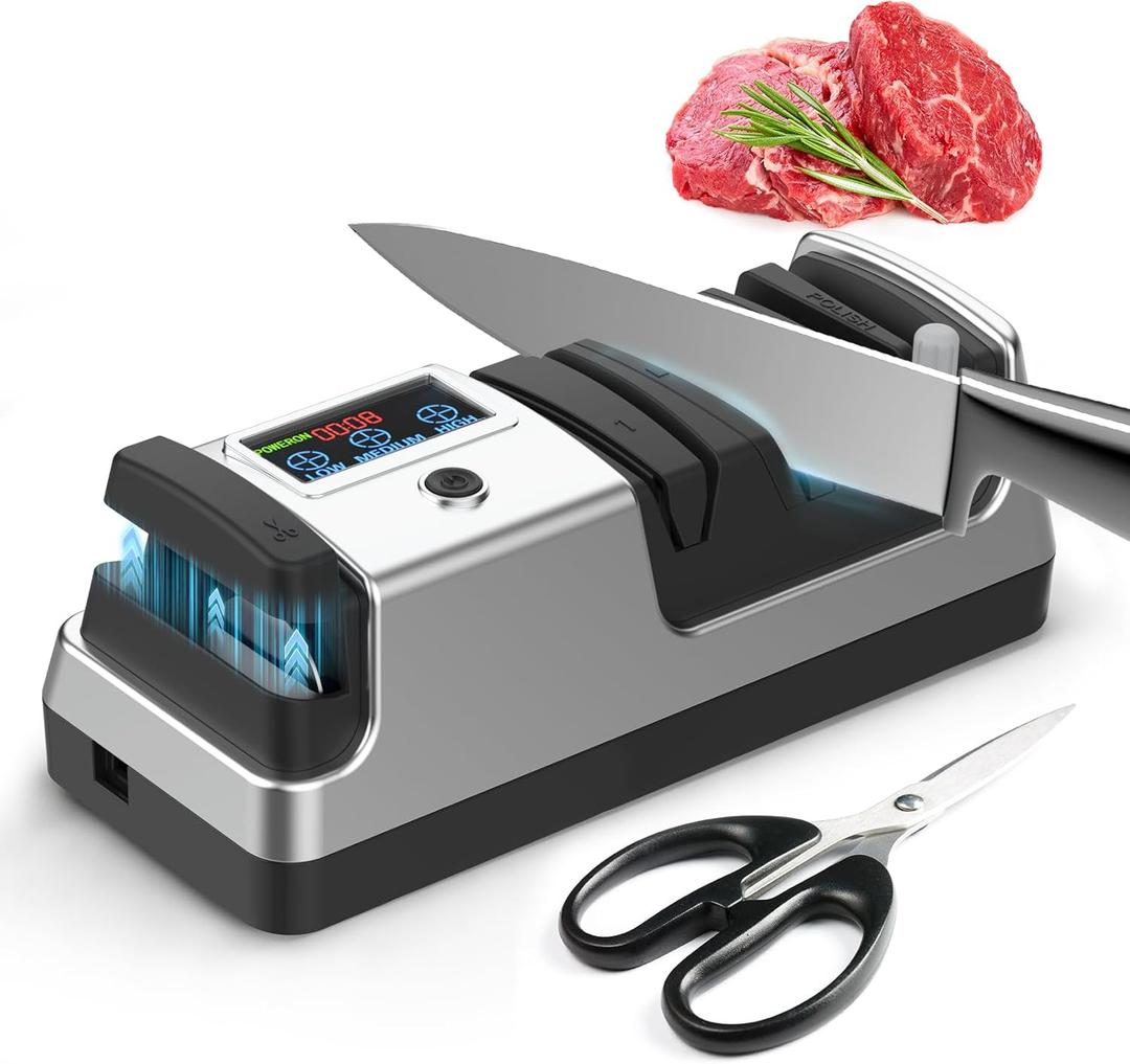 5-in-1 Electric Knife Sharpener for Kitchen Knives, with 100% Diamond Abrasives, 3 Adjustable Speeds, Quickly Sharpening for Straight/Serrated/Kitchen Knives, Scissors
