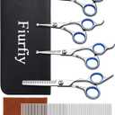 6-in-1 Dog Grooming Scissors - Professional Stainless Steel Hair Cutting Kit with Safety Rounded Tips, Ergonomic Soft-Grip Handles for Small & Large Dogs, Cats (Blue)